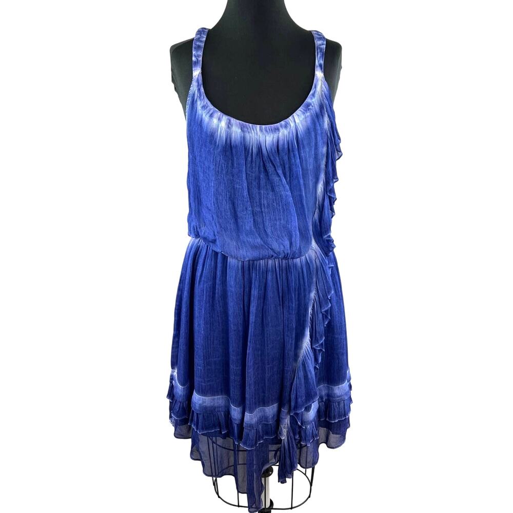 FREE PEOPLE Purple Tie-Dye Ruffled Scoop Neck Sleeveless Casual Pullover Dress M